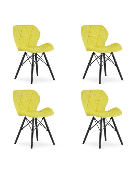 Set 4 scaune stil scandinav, Artool, Lago Velvet, catifea, lemn, galben si negru, 47x52x73.5 cm