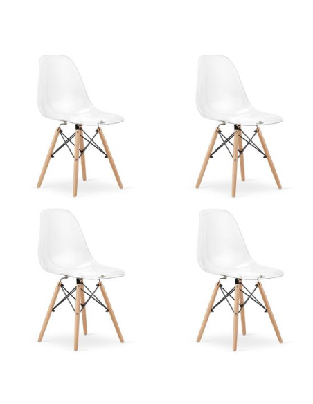 Set 4 scaune stil scandinav, Artool, Osaka, policarbonat, lemn, transparent, 46x52x82 cm