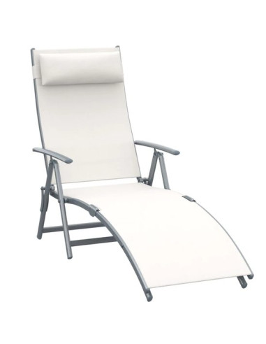 Sezlong pentru gradina, metalic, pliabil, cu spatar reglabil, crem, max 165 kg, 177x66x108 cm