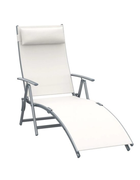 Sezlong pentru gradina, metalic, pliabil, cu spatar reglabil, crem, max 165 kg, 177x66x108 cm