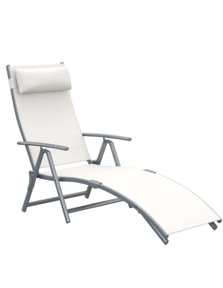 Sezlong pentru gradina, metalic, pliabil, cu spatar reglabil, crem, max 165 kg, 177x66x108 cm