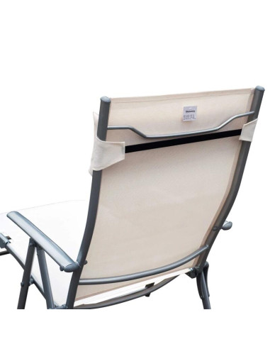 Sezlong pentru gradina, metalic, pliabil, cu spatar reglabil, crem, max 165 kg, 177x66x108 cm