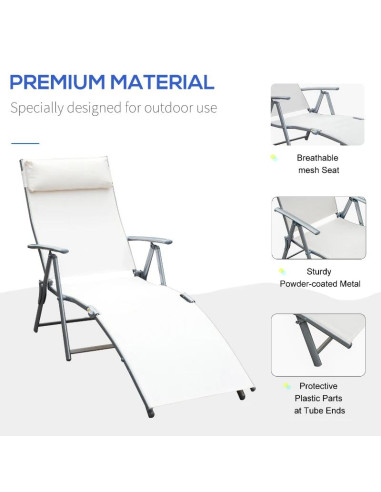 Sezlong pentru gradina, metalic, pliabil, cu spatar reglabil, crem, max 165 kg, 177x66x108 cm