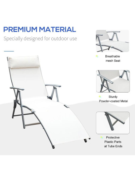 Sezlong pentru gradina, metalic, pliabil, cu spatar reglabil, crem, max 165 kg, 177x66x108 cm