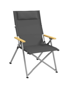 Scaun pliabil gradina, camping, pescuit, material Oxford, cu tetiera, buzunar, spatar reglabil, gri, 74x59.5x98 cm