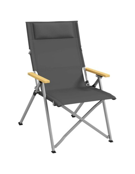 Scaun pliabil gradina, camping, pescuit, material Oxford, cu tetiera, buzunar, spatar reglabil, gri, 74x59.5x98 cm