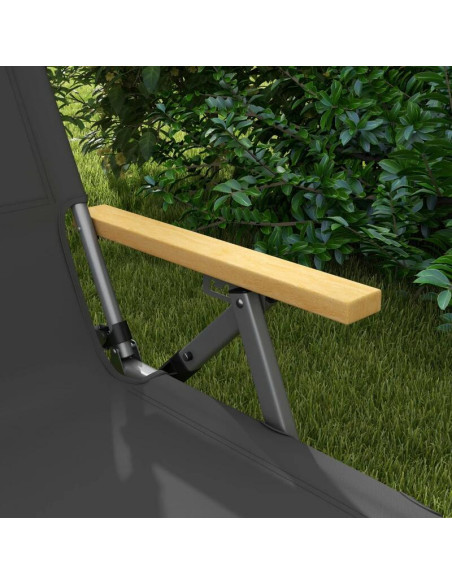 Scaun pliabil gradina, camping, pescuit, material Oxford, cu tetiera, buzunar, spatar reglabil, gri, 74x59.5x98 cm
