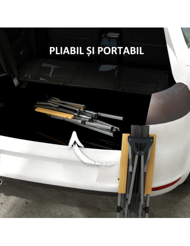 Scaun pliabil gradina, camping, pescuit, material Oxford, cu tetiera, buzunar, spatar reglabil, gri, 74x59.5x98 cm
