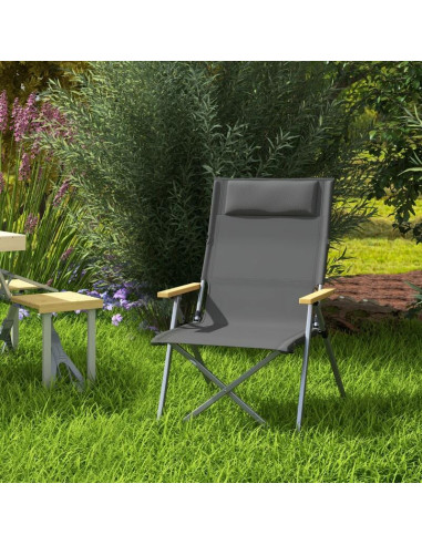 Scaun pliabil gradina, camping, pescuit, material Oxford, cu tetiera, buzunar, spatar reglabil, gri, 74x59.5x98 cm