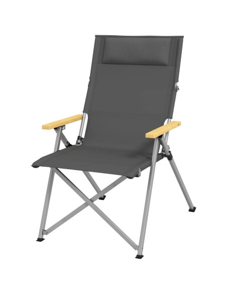 Scaun pliabil gradina, camping, pescuit, material Oxford, cu tetiera, buzunar, spatar reglabil, gri, 74x59.5x98 cm