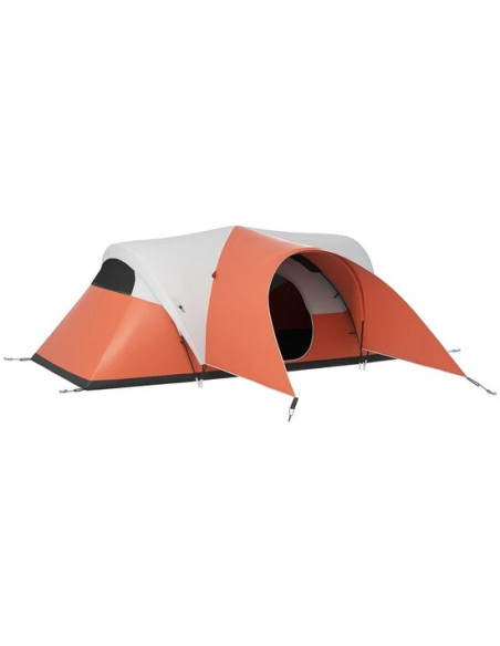 Cort camping, 5-6 persoane, impermeabil, cu copertina, ferestre, geanta, portocaliu, 550x300x198 cm