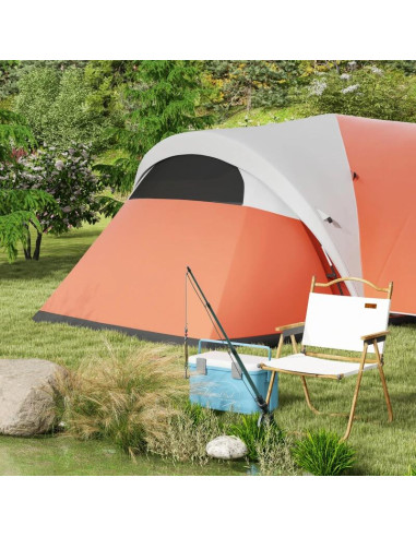 Cort camping, 5-6 persoane, impermeabil, cu copertina, ferestre, geanta, portocaliu, 550x300x198 cm