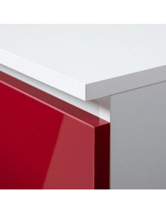 Birou calculator pe colt, placa laminata, 3 sertare, 2 rafturi, pe dreapta, alb si rosu lucios, 124x85x77 cm 2