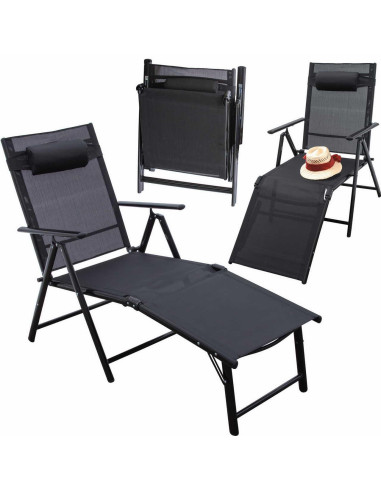 Sezlong pentru gradina, aluminiu, cu plasa, pliabil, reglabil, 110x52x102 cm, Jumi