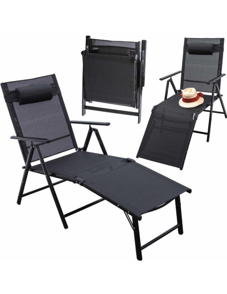 Sezlong pentru gradina, aluminiu, cu plasa, pliabil, reglabil, 110x52x102 cm, Jumi