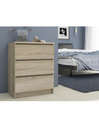 Comoda, placa laminata, 3 sertare, stejar Sonoma, 60x40x77 cm