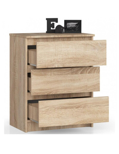 Comoda, placa laminata, 3 sertare, stejar Sonoma, 60x40x77 cm