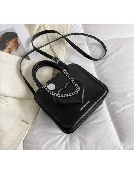 Geanta de umar eleganta pentru dame, model inimioara, colectia Black Fashion Bags, T257