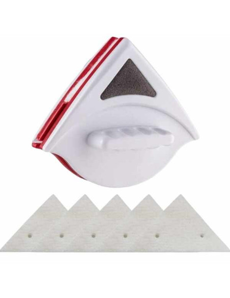 Stergator Dublu Mercaton cu Magnet pentru Curatarea Geamurilor cu Grosime intre 3 si 8 mm si 10 Bureti de Rezerva, Alb cu Rosu