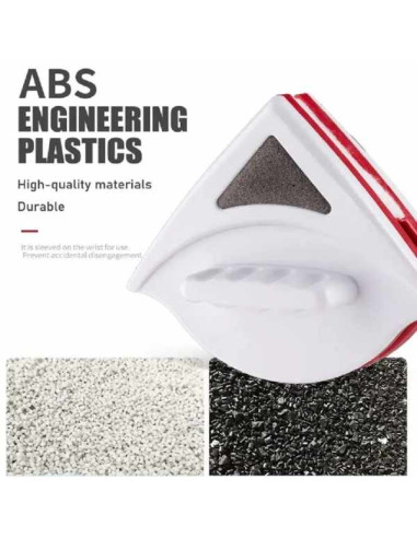 Stergator Dublu Mercaton cu Magnet pentru Curatarea Geamurilor cu Grosime intre 3 si 8 mm si 10 Bureti de Rezerva, Alb cu Rosu