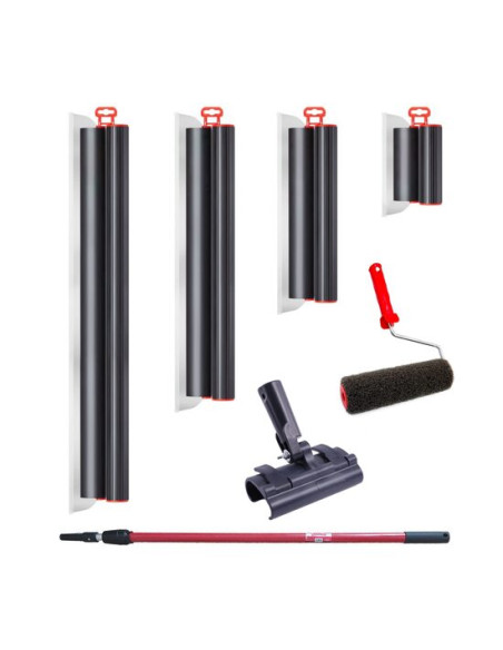 Set 4 gletiere profesionale, inox, 20, 40, 60, 80 cm, adaptor, maner prelungitor 1.2-2.2 m, rola gletuit, Lanoliv