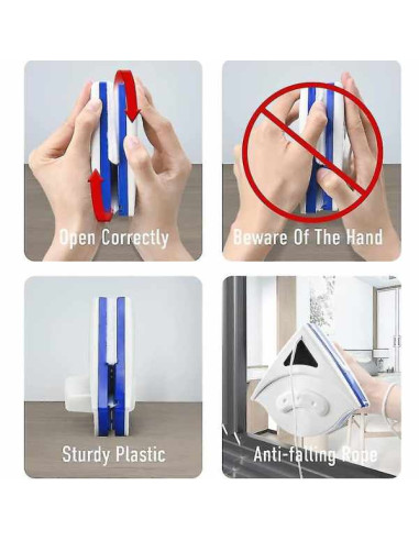 Stergator Dublu Mercaton cu Magnet pentru Curatarea Geamurilor cu Grosime intre 3 si 8 mm si 10 Bureti de Rezerva, Alb cu Rosu