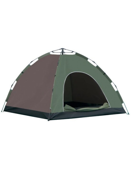 Cort camping, 4 persoane, impermeabil, cu geanta, deschidere automata, verde si maro, 210x210x135 cm
