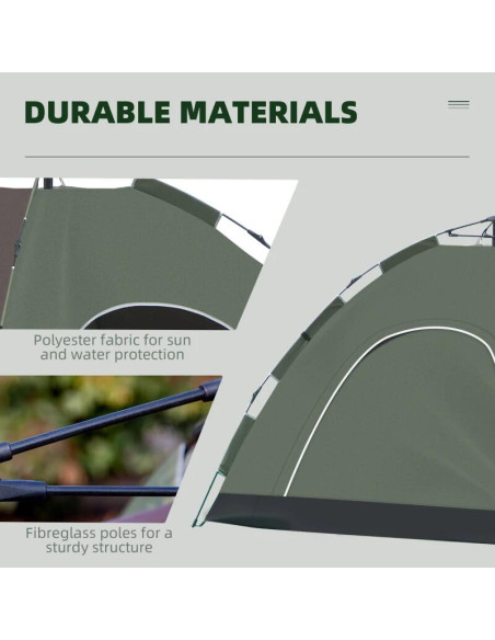 Cort camping, 4 persoane, impermeabil, cu geanta, deschidere automata, verde si maro, 210x210x135 cm