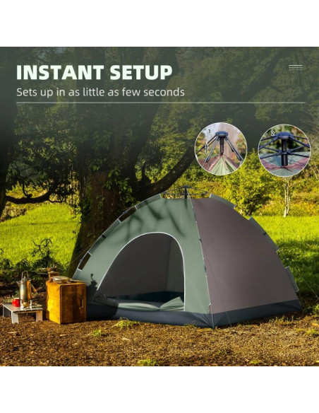 Cort camping, 4 persoane, impermeabil, cu geanta, deschidere automata, verde si maro, 210x210x135 cm