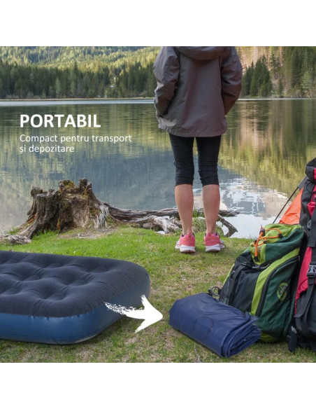 Saltea camping, gonflabila, cu pompa manuala inclusa, PVC, bluemarin, 191x73x22 cm