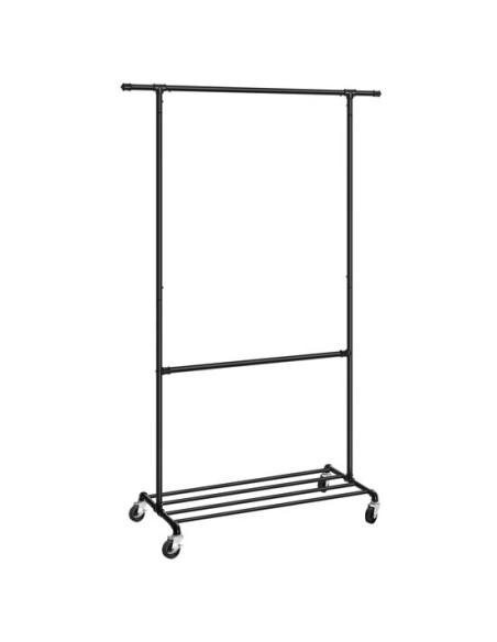 Suport mobil cu roti pentru haine, Artool, cu raft incaltaminte, reglabil, otel, negru, max 110 kg, 130x49x198 cm