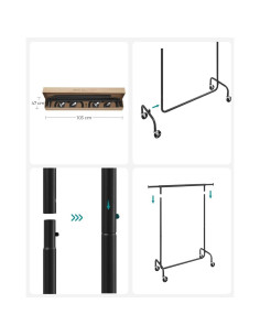 Suport mobil cu roti pentru haine, Artool, reglabil, otel, negru, max 136 kg, 110-150x45x160 cm 2