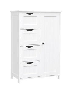 Dulap baie, Artool, MDF, 2 rafturi, 4 sertare, 1 usa, alb, 55x30x82 cm