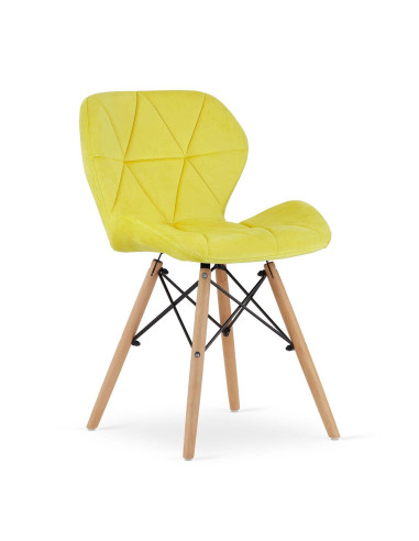 Set masa rotunda stil scandinav + 2 scaune Lago catifea, Artool, MDF si lemn, alb si galben, 60x72 cm