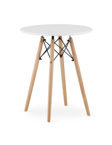 Set masa rotunda stil scandinav + 2 scaune Lago catifea, Artool, MDF si lemn, alb si galben, 60x72 cm