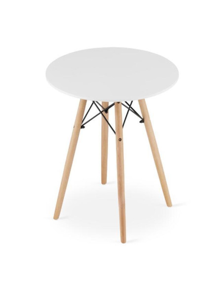 Set masa rotunda stil scandinav + 2 scaune Lago catifea, Artool, MDF si lemn, alb si galben, 60x72 cm