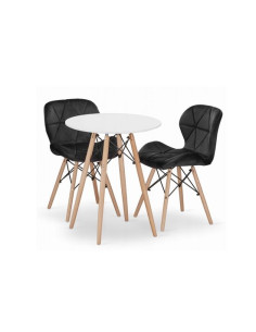 Set masa rotunda stil scandinav + 2 scaune Lago catifea, Artool, MDF si lemn, alb si negru, 60x72 cm