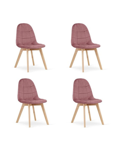 Set 4 scaune bucatarie/living, Artool, Bora, catifea, lemn, roz inchis, 44.5x54x81.5 cm