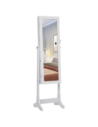 Cabinet bijuterii cu oglinda, Artool, MDF, raft interior, alb, 41x36x151 cm