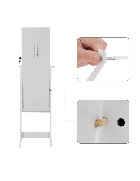 Cabinet bijuterii cu oglinda, Artool, MDF, raft interior, alb, 41x36x151 cm