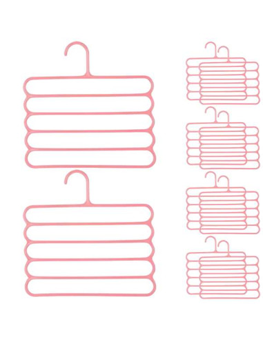 Set 10 Umerase Mercaton din Plastic, cu 5 Pozitii, Pentru Pantaloni, Fuste sau Cravate, 31 x 31 cm, Roz