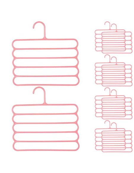 Set 10 Umerase Mercaton din Plastic, cu 5 Pozitii, Pentru Pantaloni, Fuste sau Cravate, 31 x 31 cm, Roz