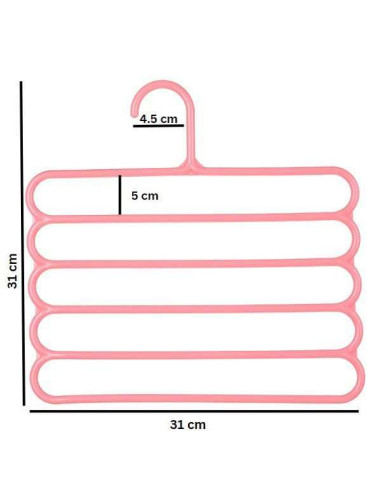 Set 10 Umerase Mercaton din Plastic, cu 5 Pozitii, Pentru Pantaloni, Fuste sau Cravate, 31 x 31 cm, Roz