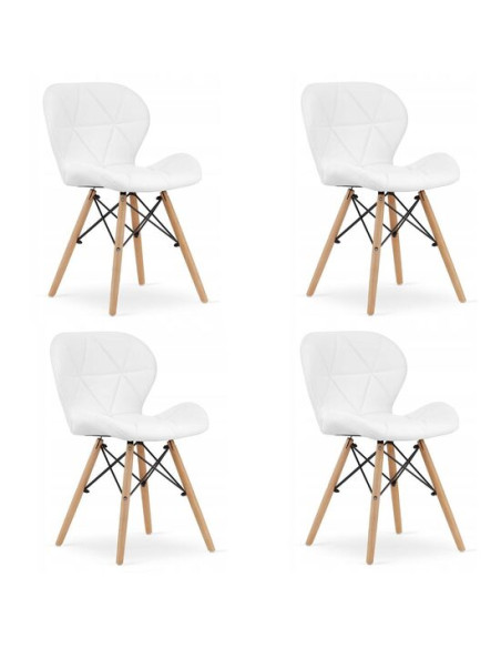 Set 4 scaune stil scandinav, Artool, Lago, piele ecologica, lemn, alb, 47x38x73 cm