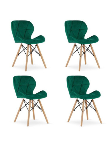 Set 4 scaune stil scandinav, Artool, Lago, catifea, lemn, verde, 48x43x74 cm