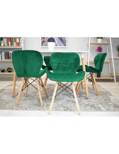 Set 4 scaune stil scandinav, Artool, Lago, catifea, lemn, verde, 48x43x74 cm