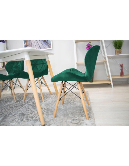 Set 4 scaune stil scandinav, Artool, Lago, catifea, lemn, verde, 48x43x74 cm