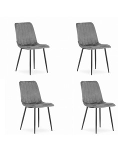 Set 4 scaune bucatarie/living, Artool, Lava, catifea, metal, gri si negru, 43x51x90 cm