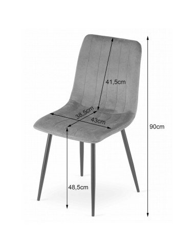 Set 4 scaune bucatarie/living, Artool, Lava, catifea, metal, gri si negru, 43x51x90 cm