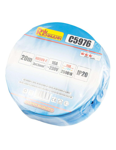 Cordon/prelungitor cu fisa si cupla, 3x1.5 mm, IP20, 20 m, Richmann
